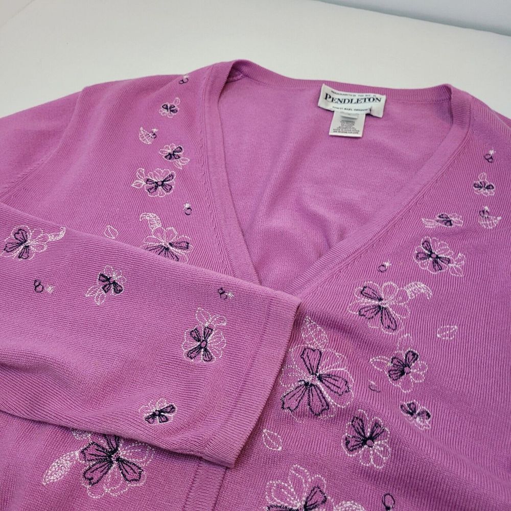 Pendleton, Pink Embroidered Cardigan Sweater, Lightweight, Size‎ L